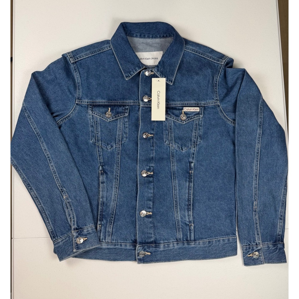 NWT Calvin Klein Jeans Mens Blue Slate Denim Trucker Jacket Size Small NEW